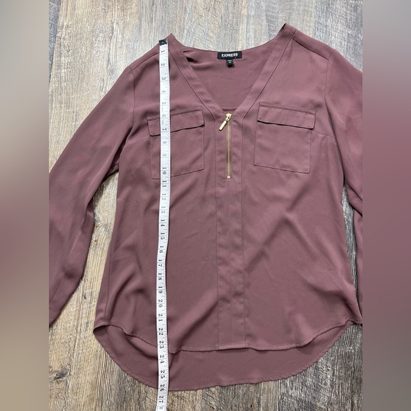 Express V-Neck Half Zip Two Pocket Popover Blouse Size Small Petite - Picture 7 of 8